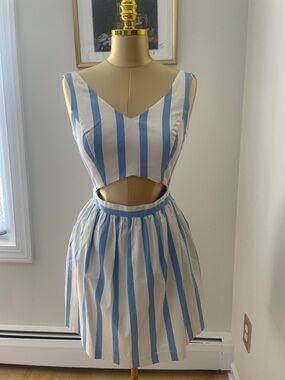 Forever 21 Blue and White Striped Cutout Cotton Dress